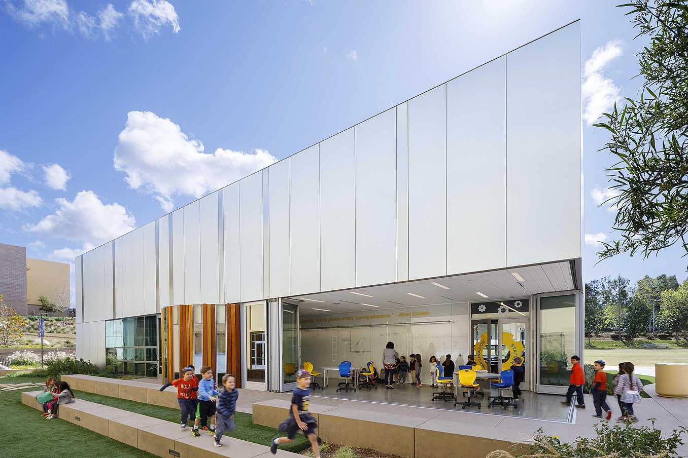 students-play-outside-of-flexible-classroom