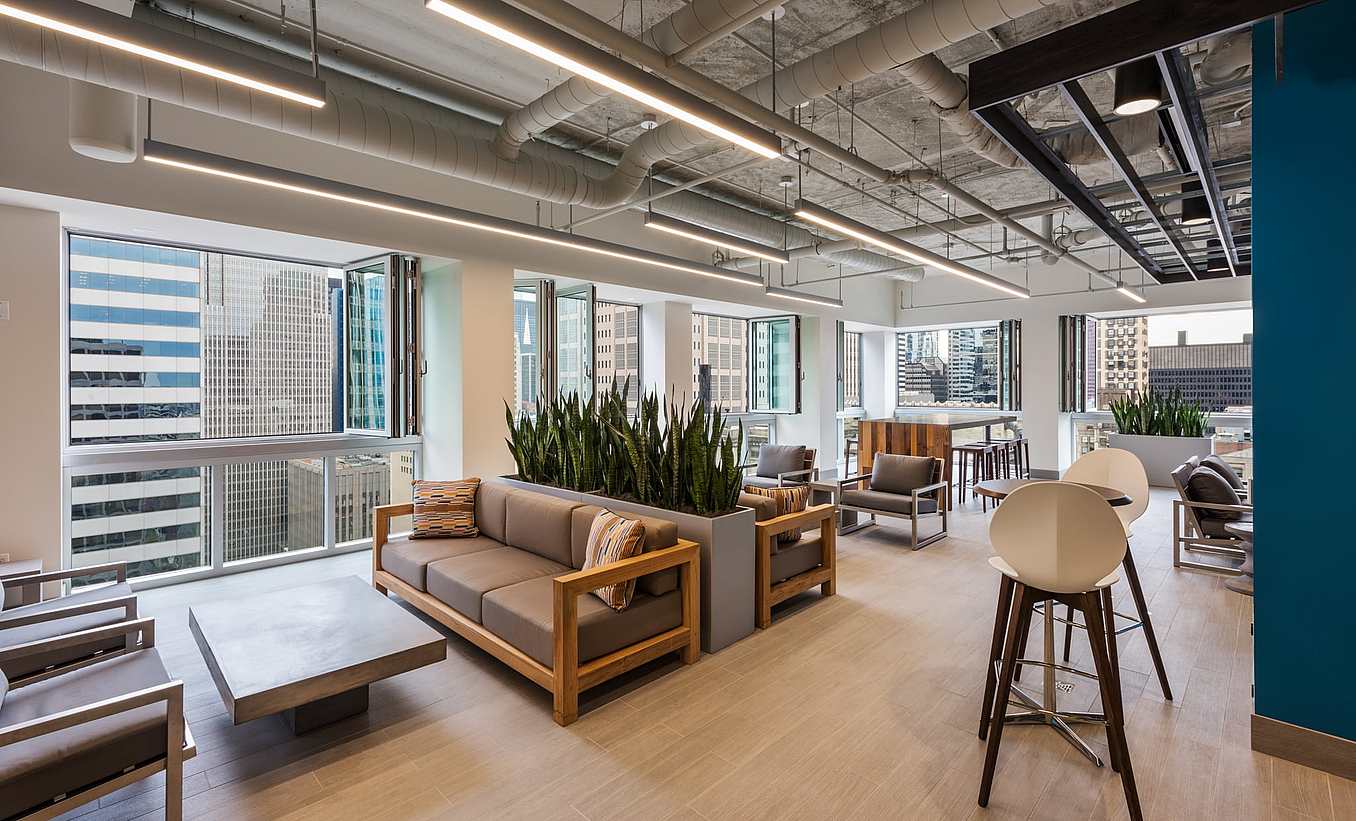 office design with exterior glass wall systems