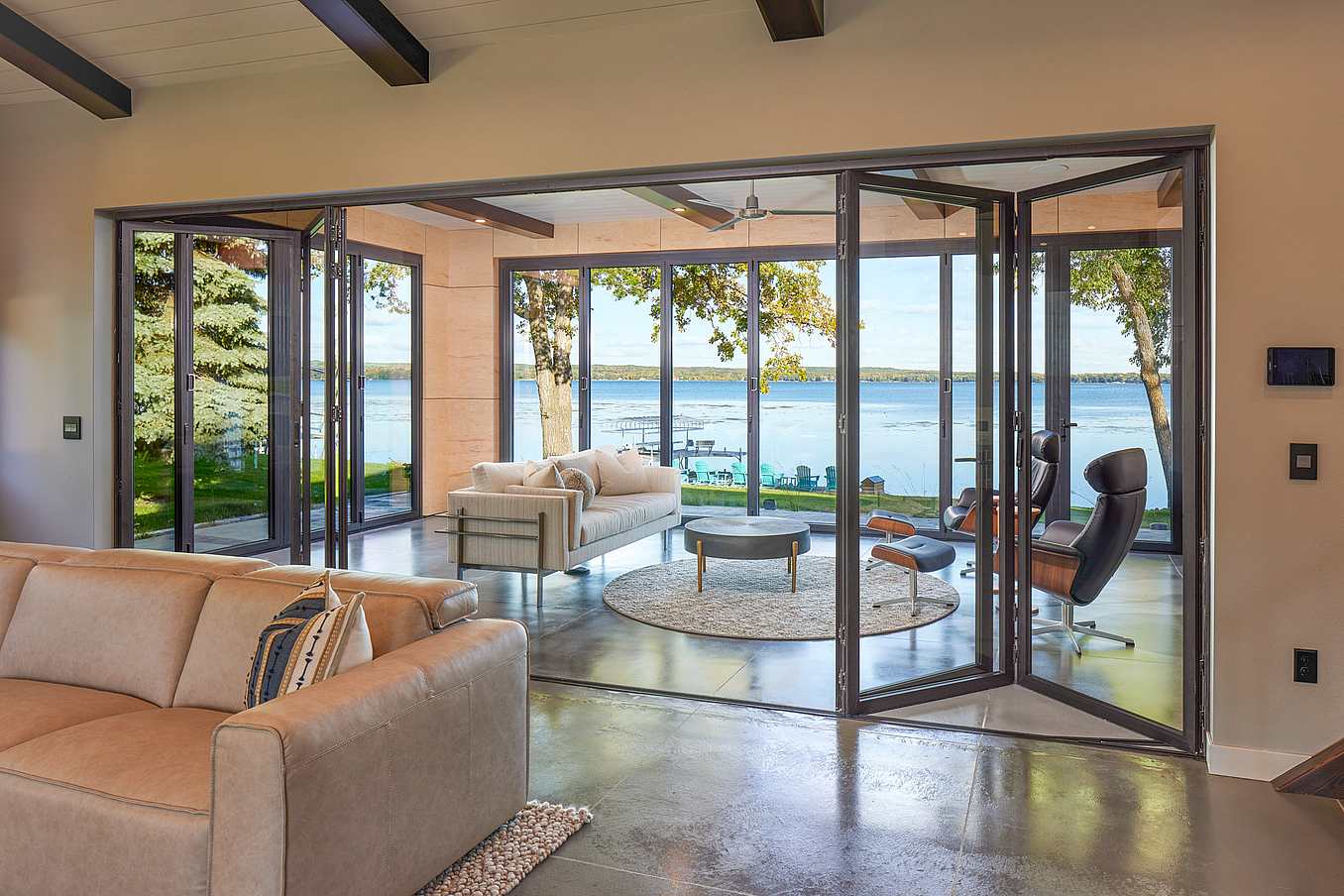 interior and exterior folding glass walls