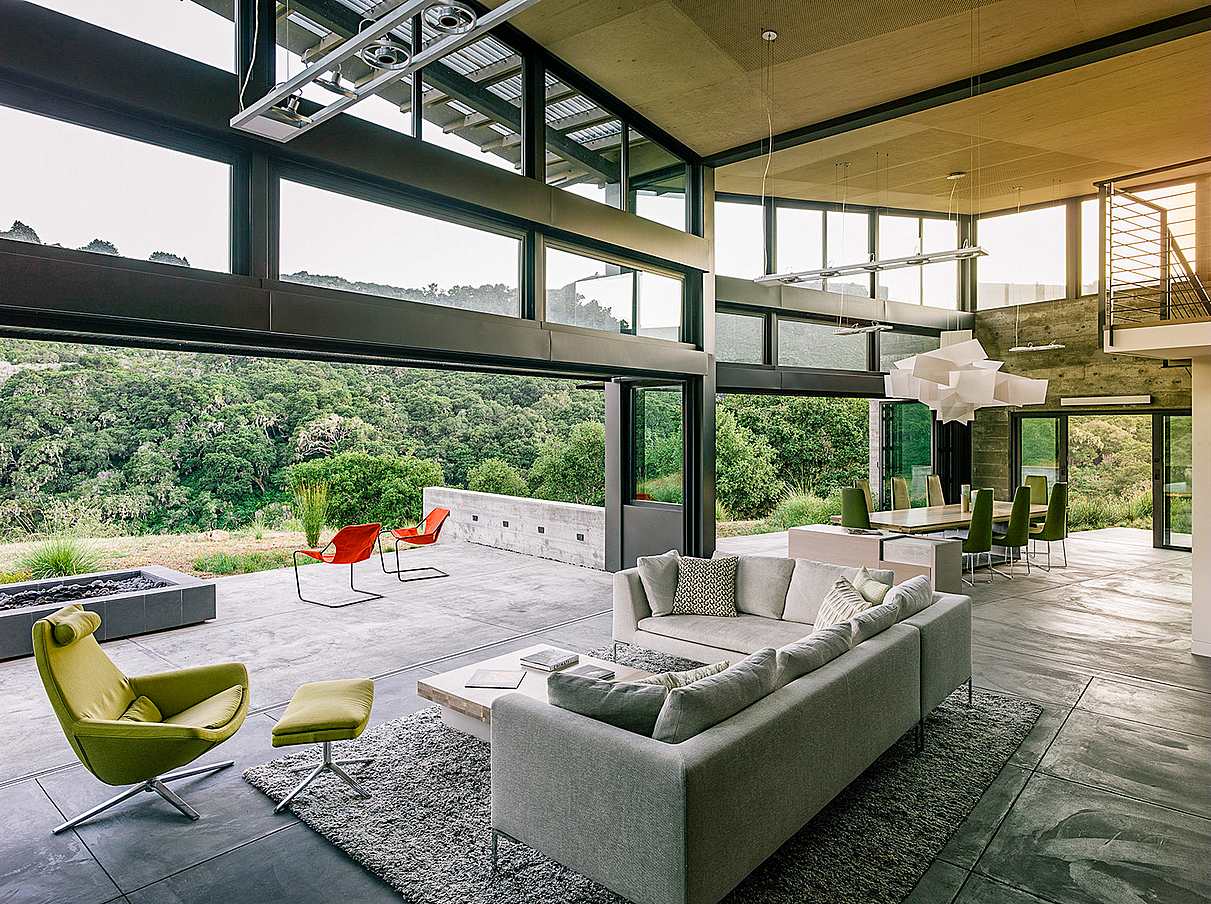 industrial modern home with residential glass wall systems