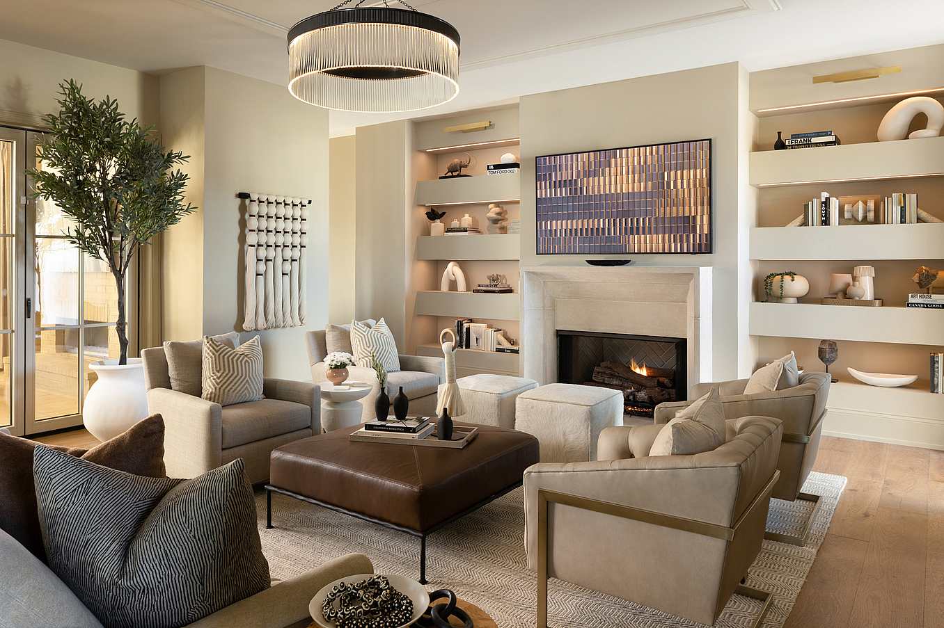 living room with folding glass door