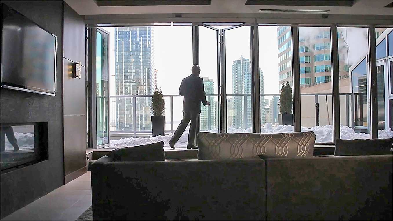 easy to operate NanaWall accordion glass door in snow