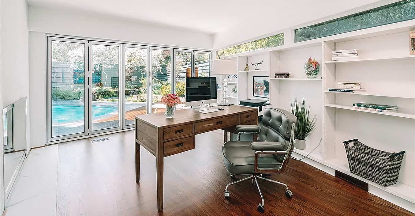 home office with NanaWall opening glass doors