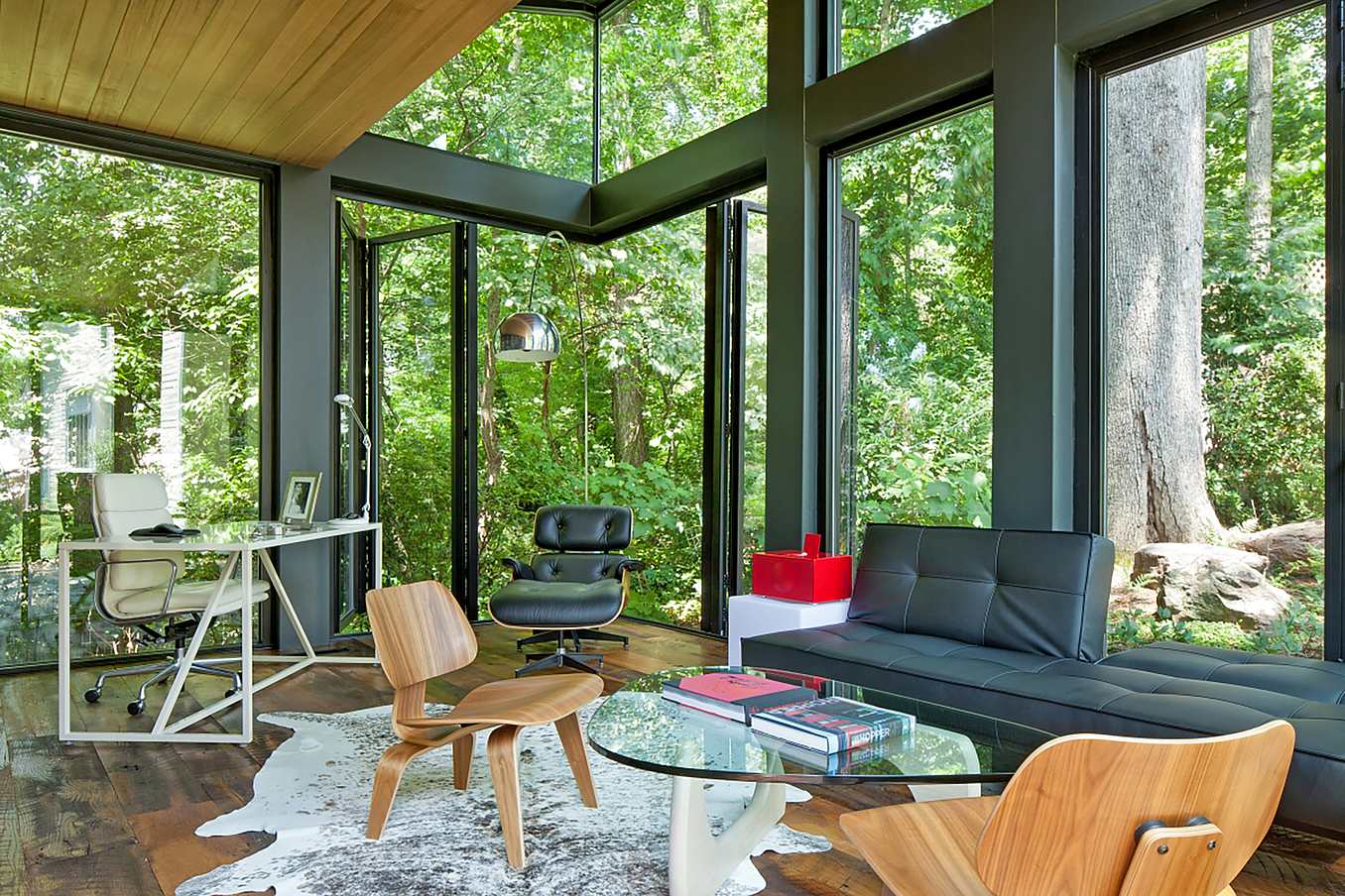home office design with glass doors