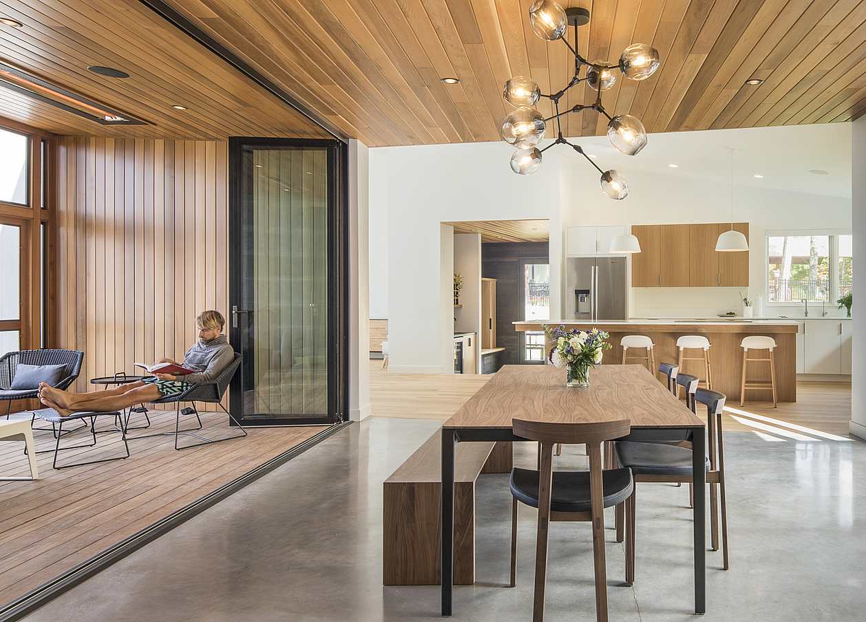 3-season porch with energy-efficient folding glass door system