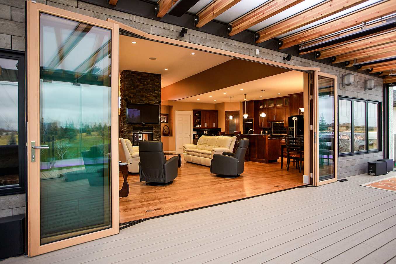 Wood framed FoldFlat bifold glass doors