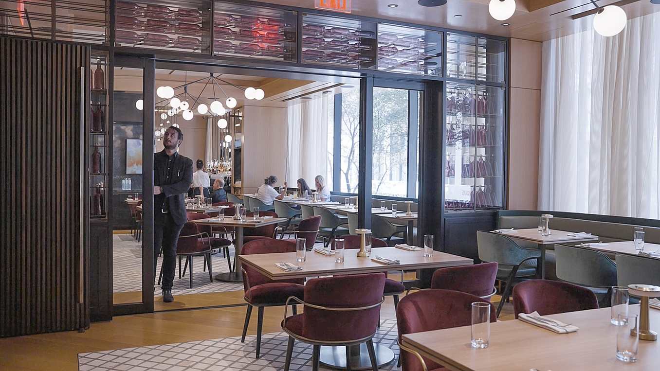 restaurant interior with movable glass wall