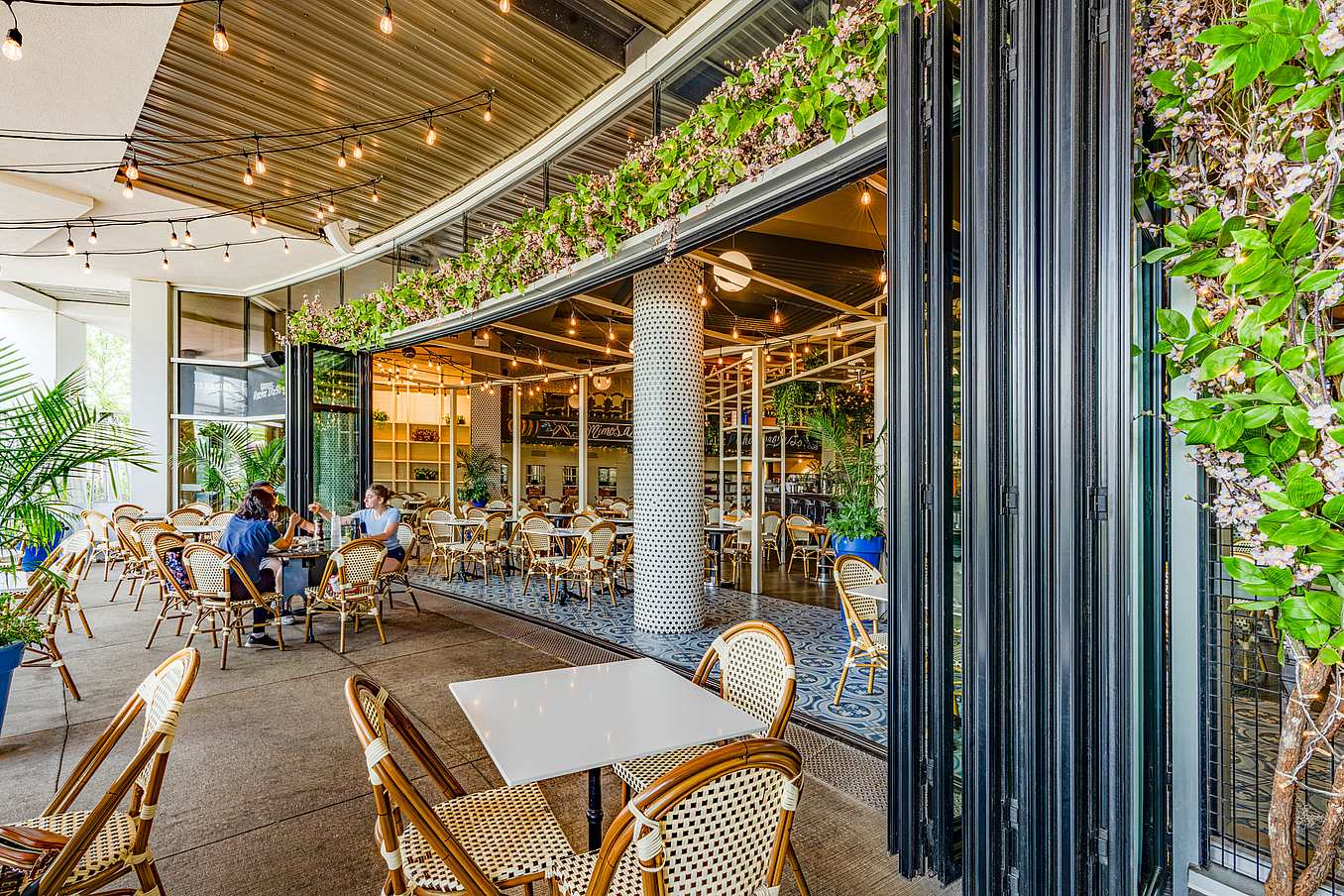 restaurant design with movable glass walls