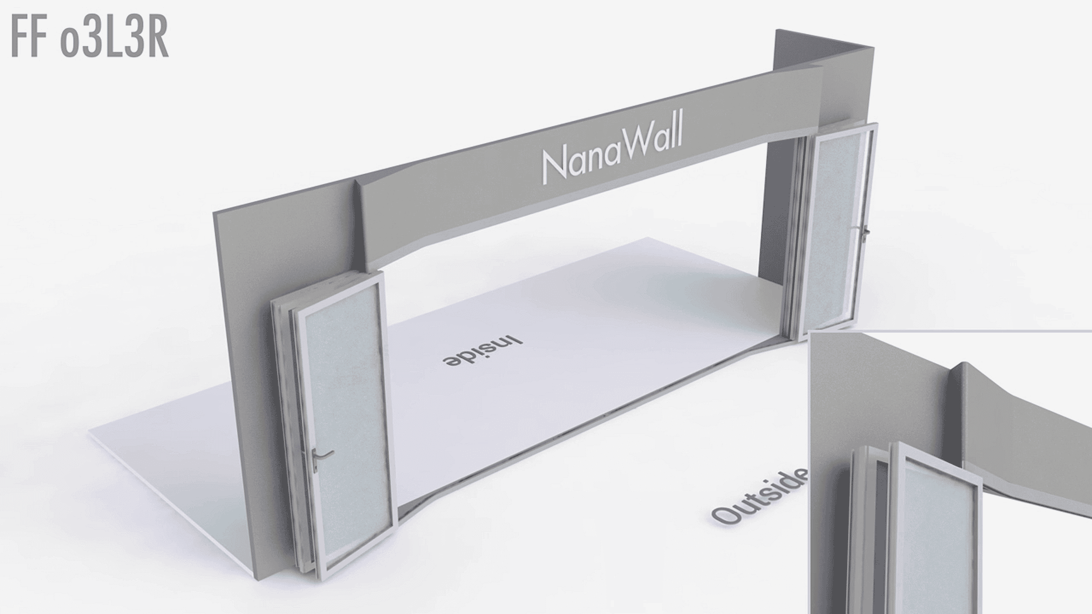 NanaWall FoldFlat configuration: 6-panel folding glass door, outward opening; 3 panels fold left and 3 panels fold right (FF o3L3R)