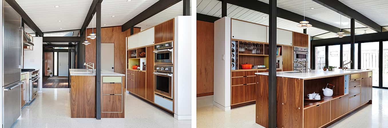 Eichler kichen remodel filled with light from large folding glass wall