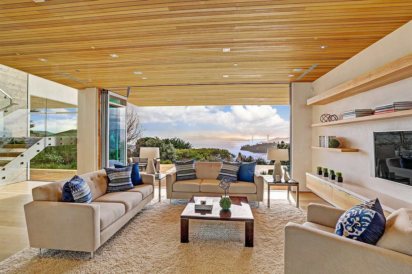 living room design inspiration with opening glass walls highlight view of golden gate bridge