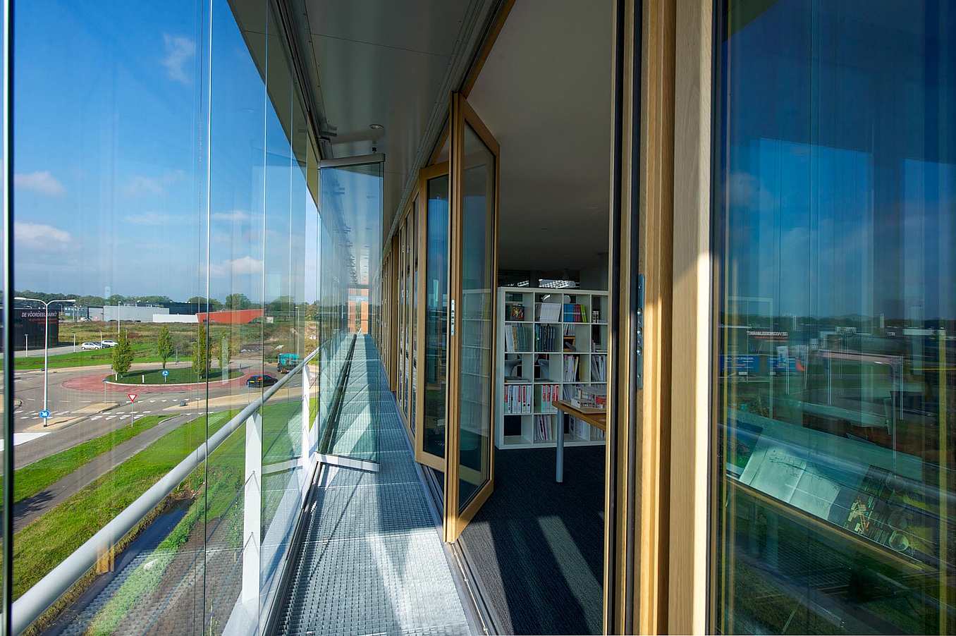 close up image of double skin opening glass wall technology