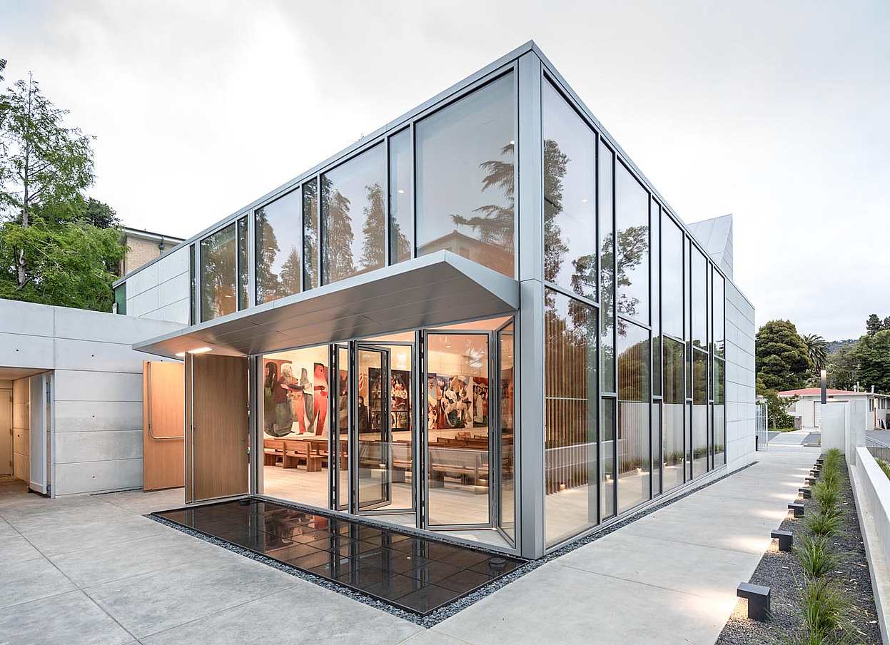 saint mary's new chapel design with opening glass walls