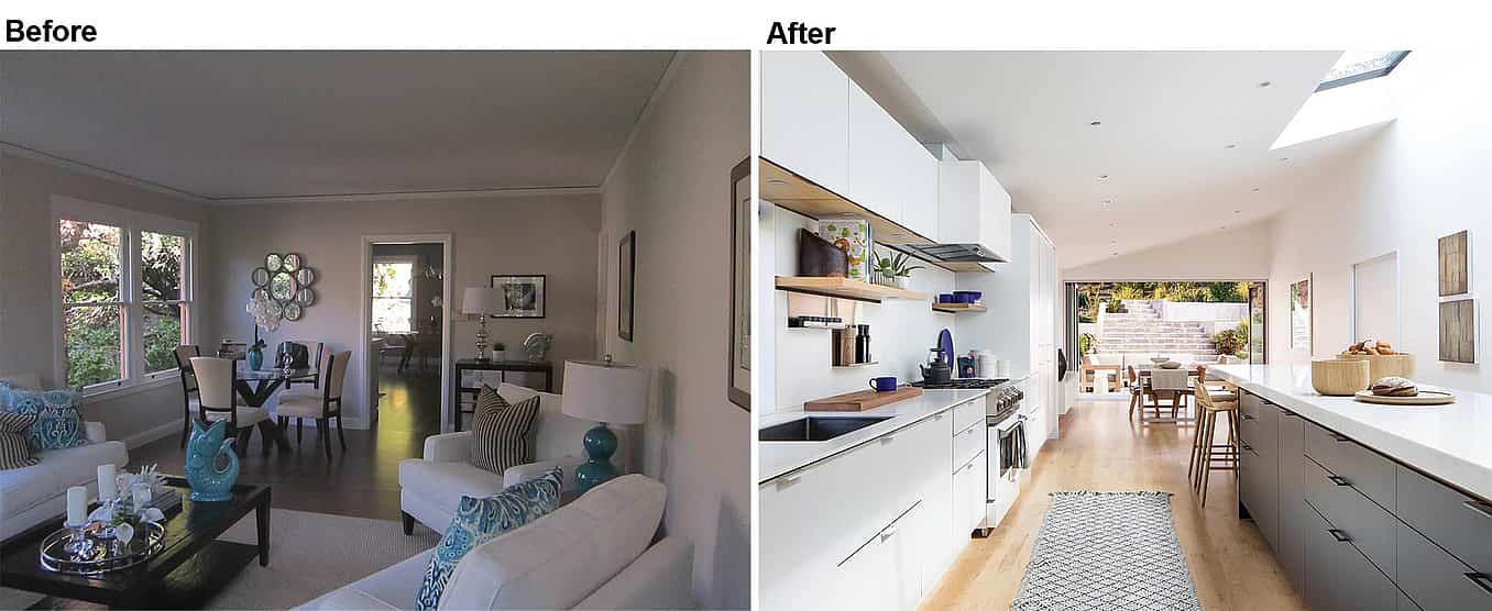 before and after transformation with retractable patio door