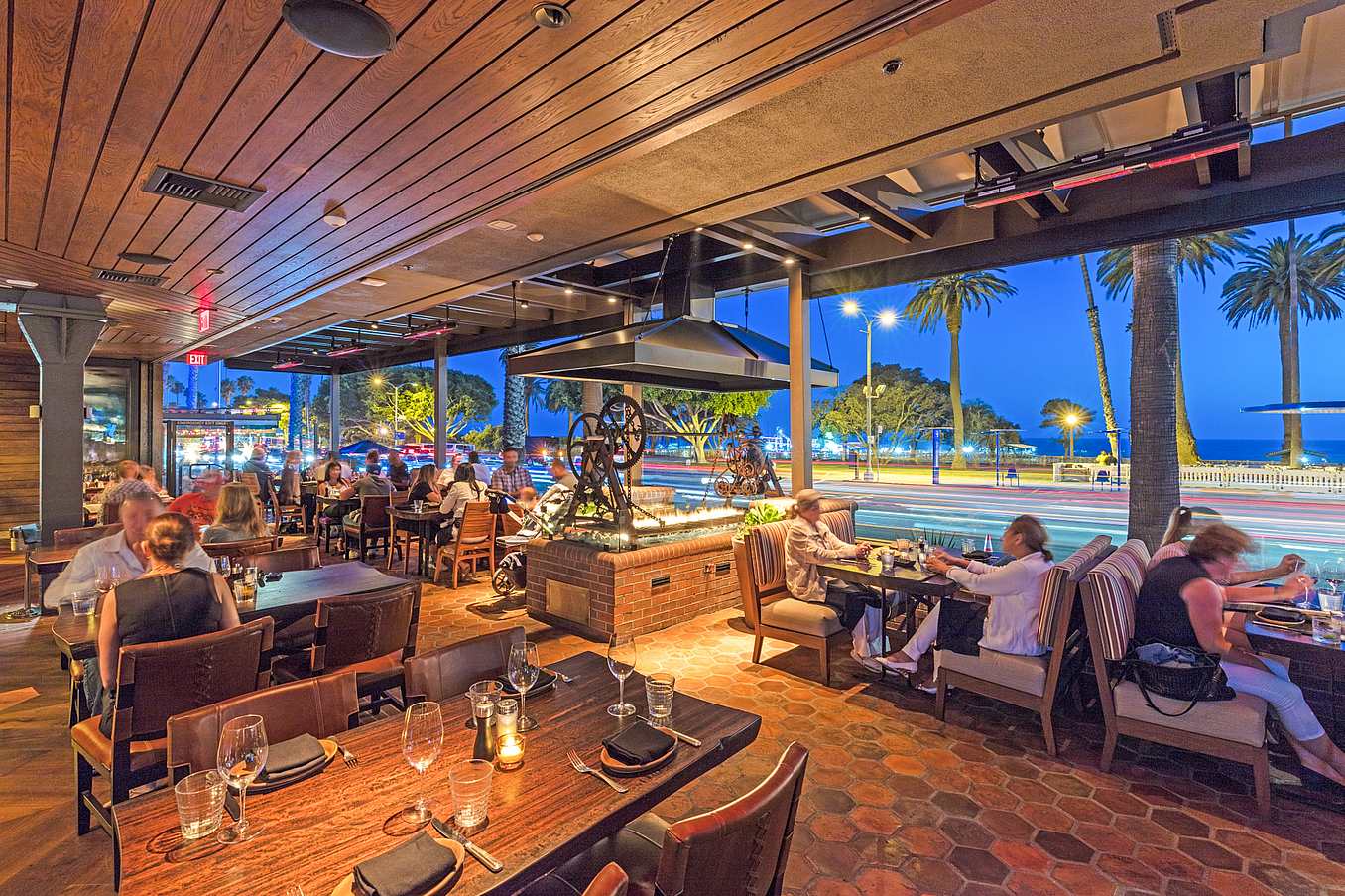 sliding glass door system in seaside restaurant