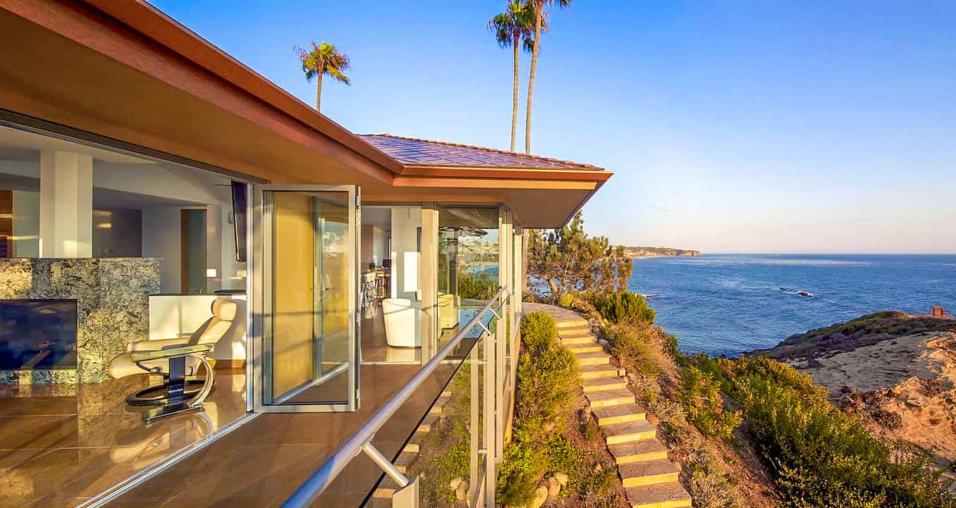 residential glass walls in oceanfront home