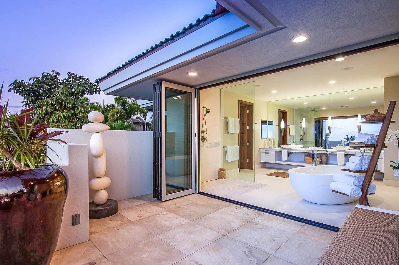 accordian style glass doors in bathroom
