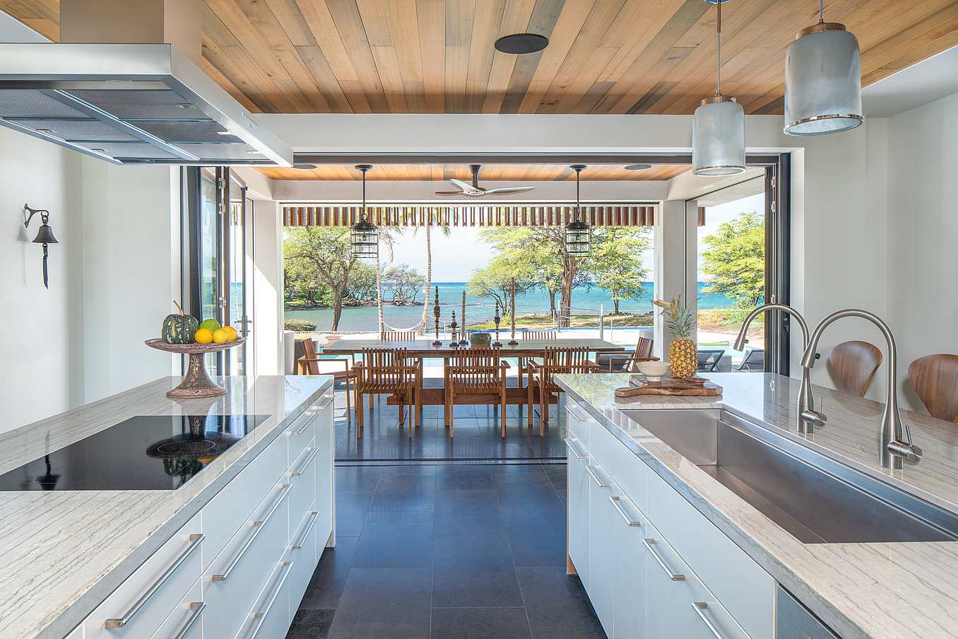 Airbnb kitchen with NanaWall FoldFlat residential glass walls