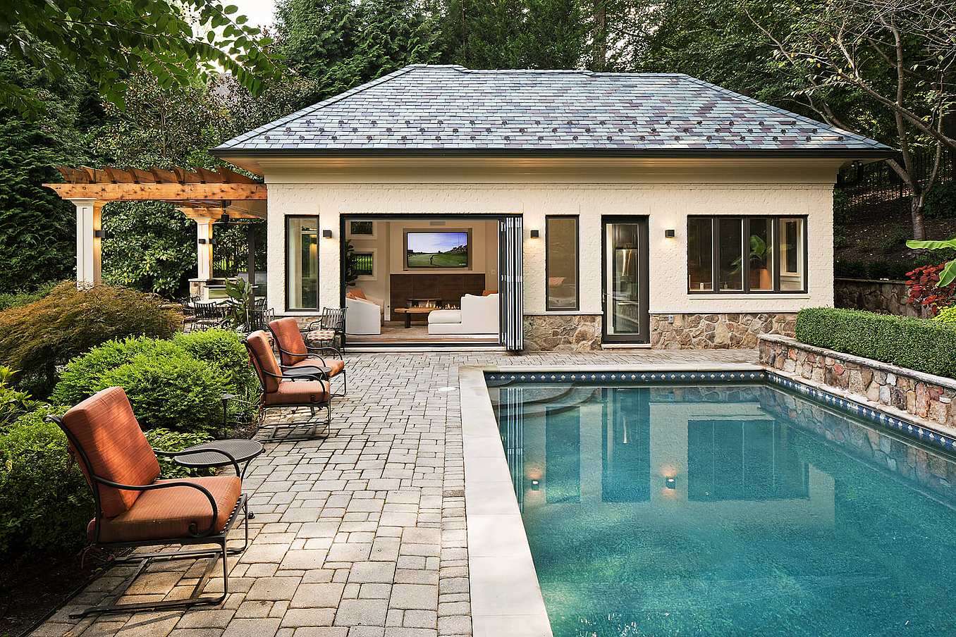 pool house folding glass wall