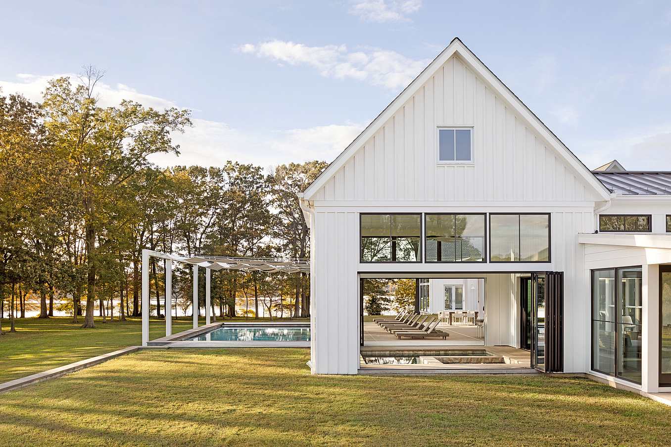 modern farmhouse design with operable glass walls