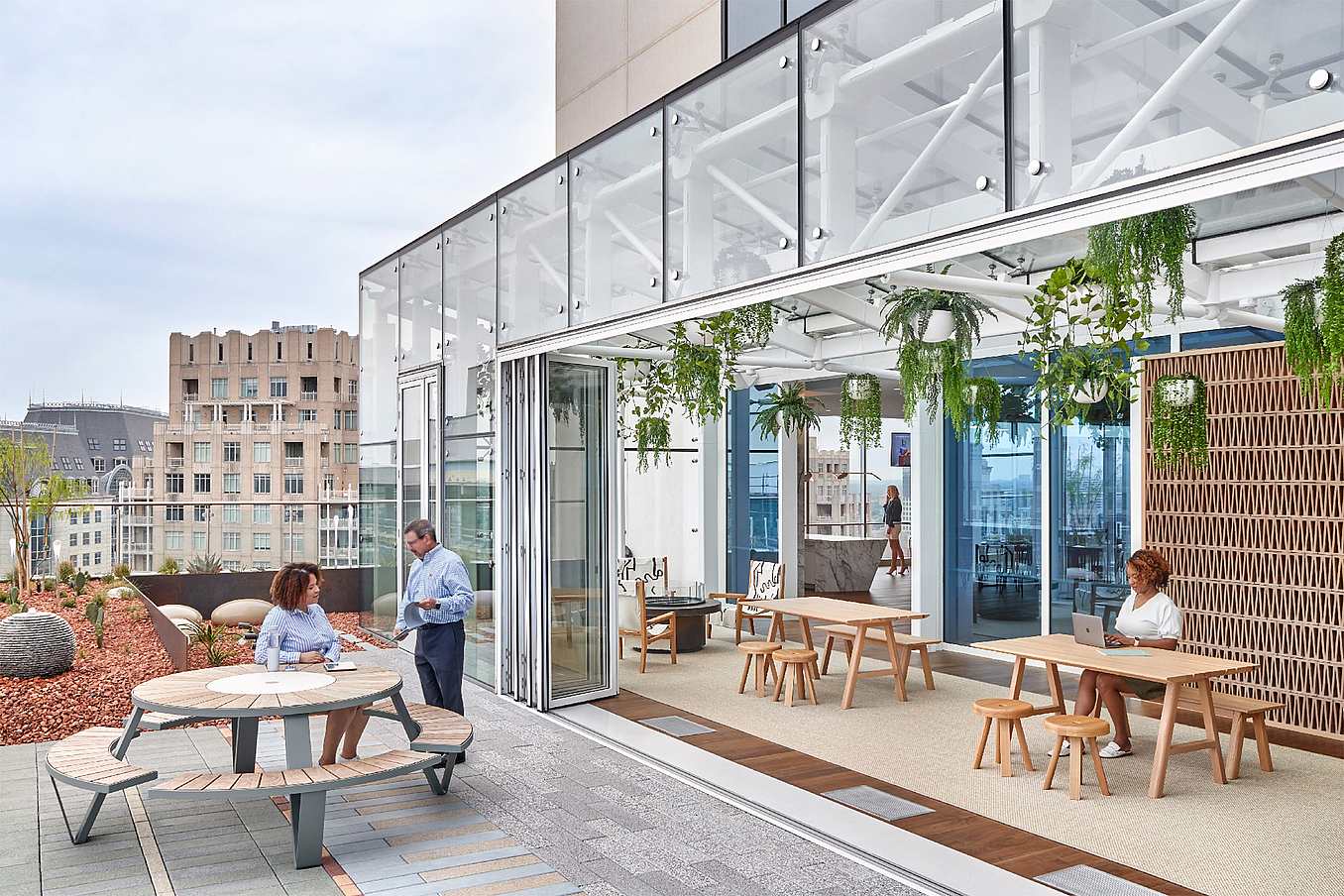 rooftop office amenities with NanaWall opening glass wall