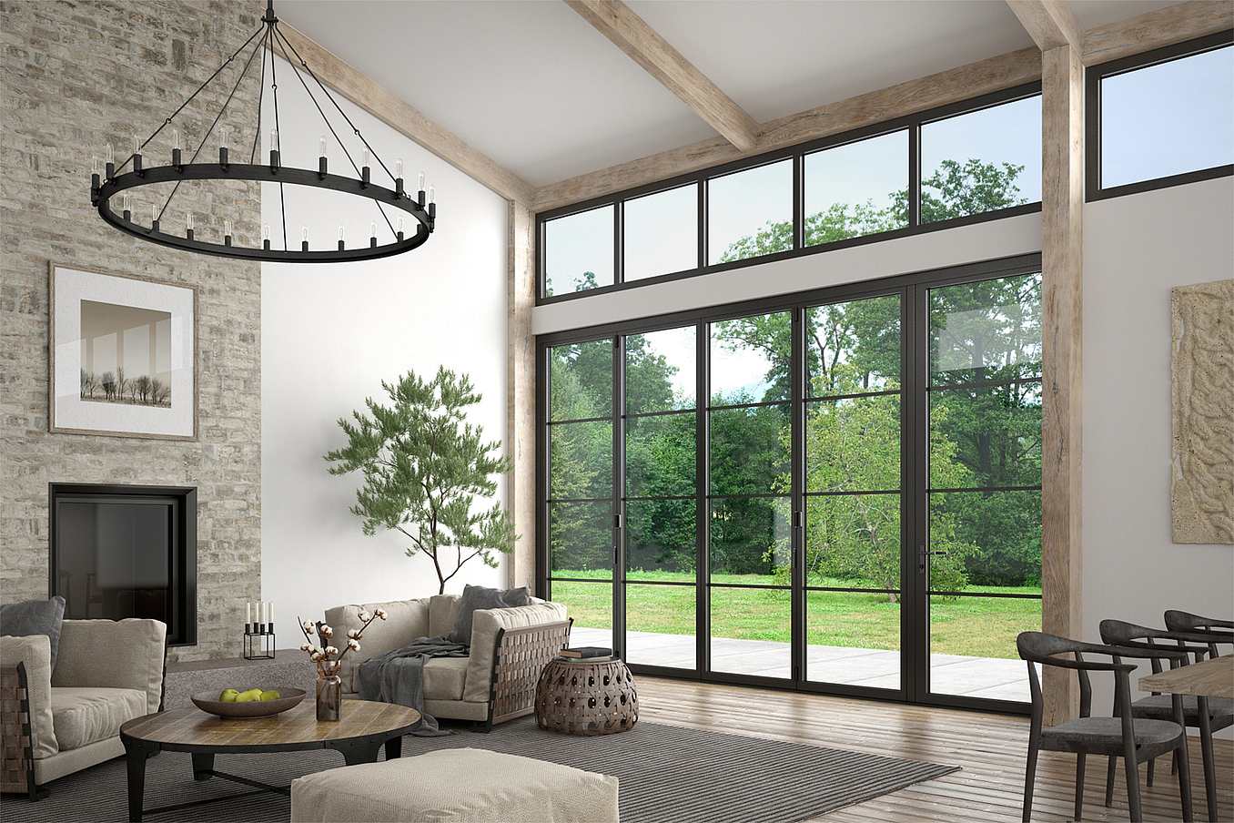 Steel effect and steel look folding glass walls and doors