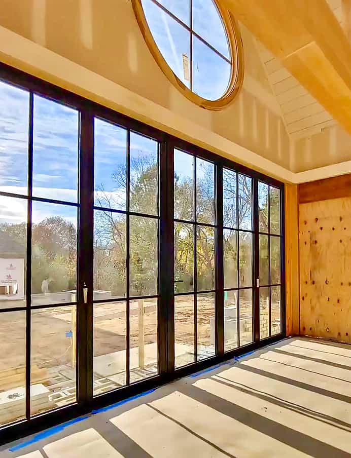 Steel look aluminum folding glass walls