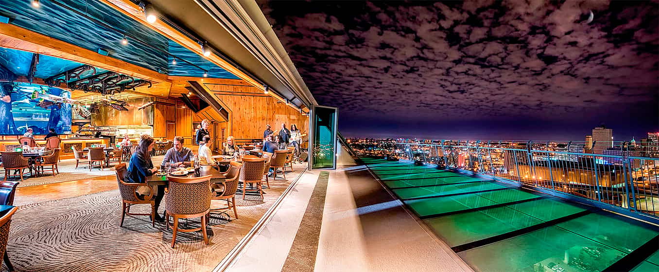 aluminum framed folding glass walls at the lookout restaurant