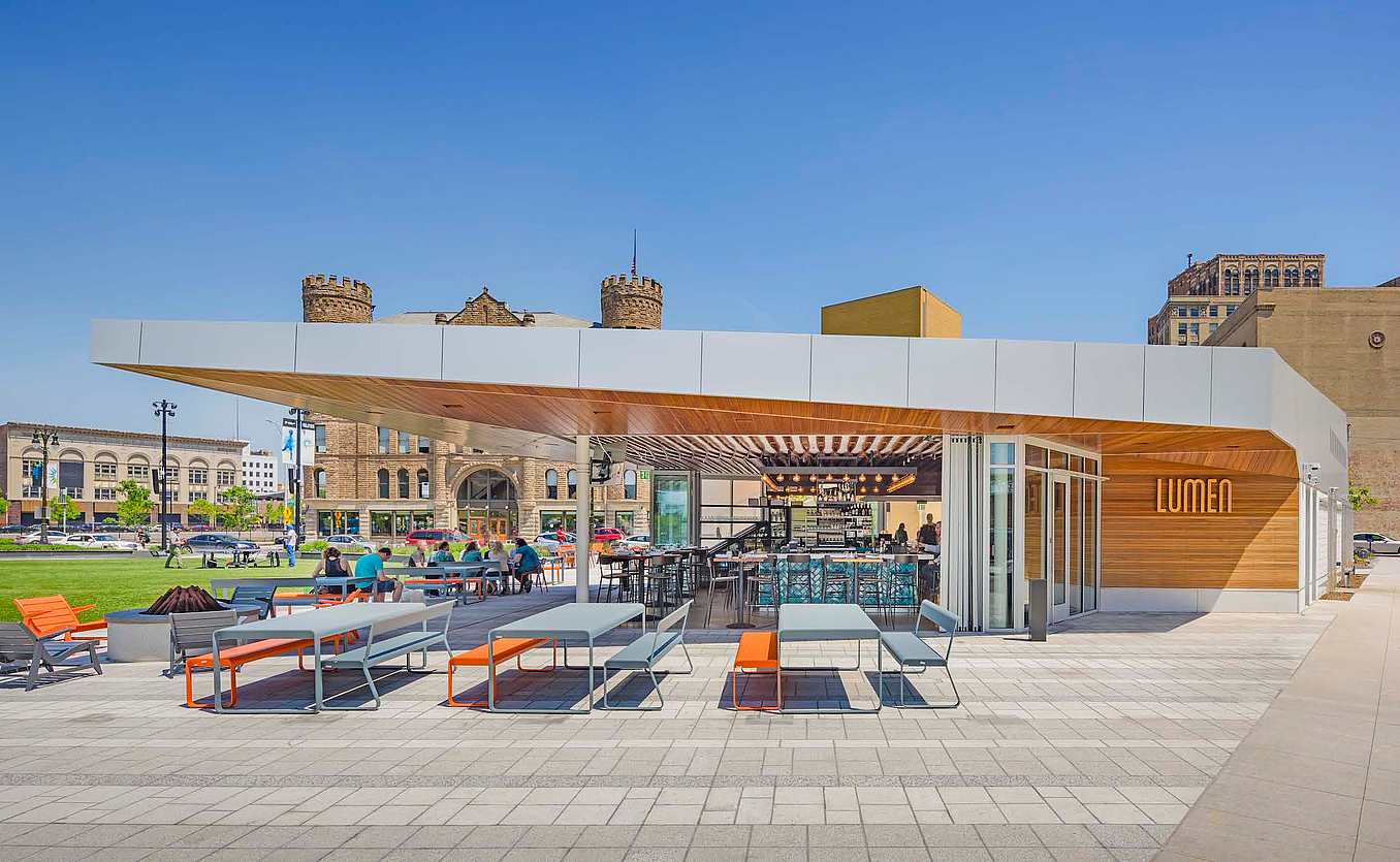 restaurant commercial design with NanaWall sliding retractable glass walls