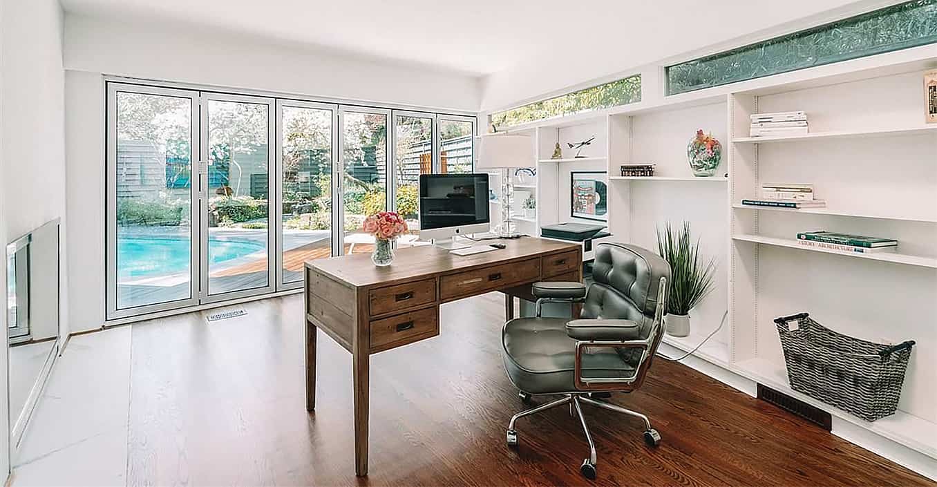 home office with NanaWall opening glass doors