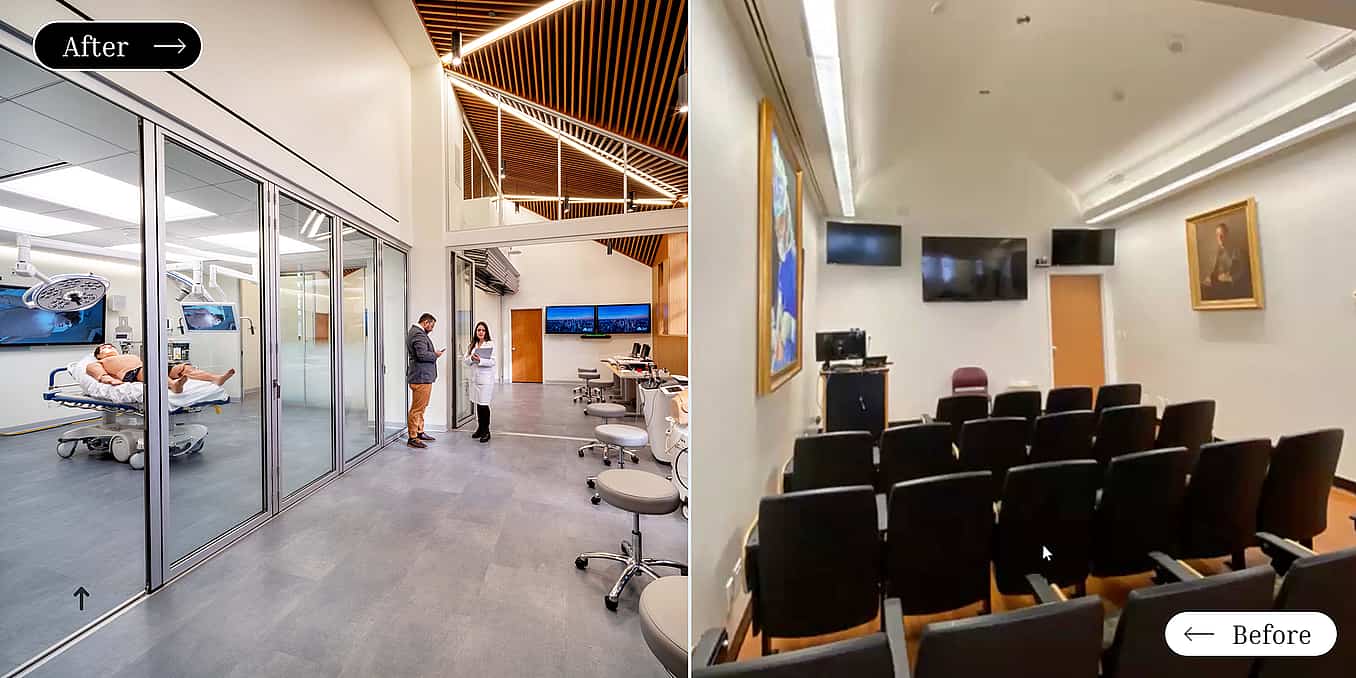 learning facility remodel with opening glass walls