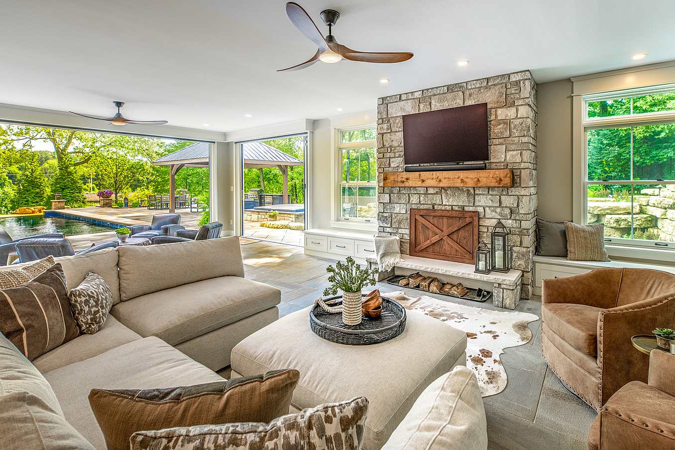four-season room addition with energy-efficient accordion door systems