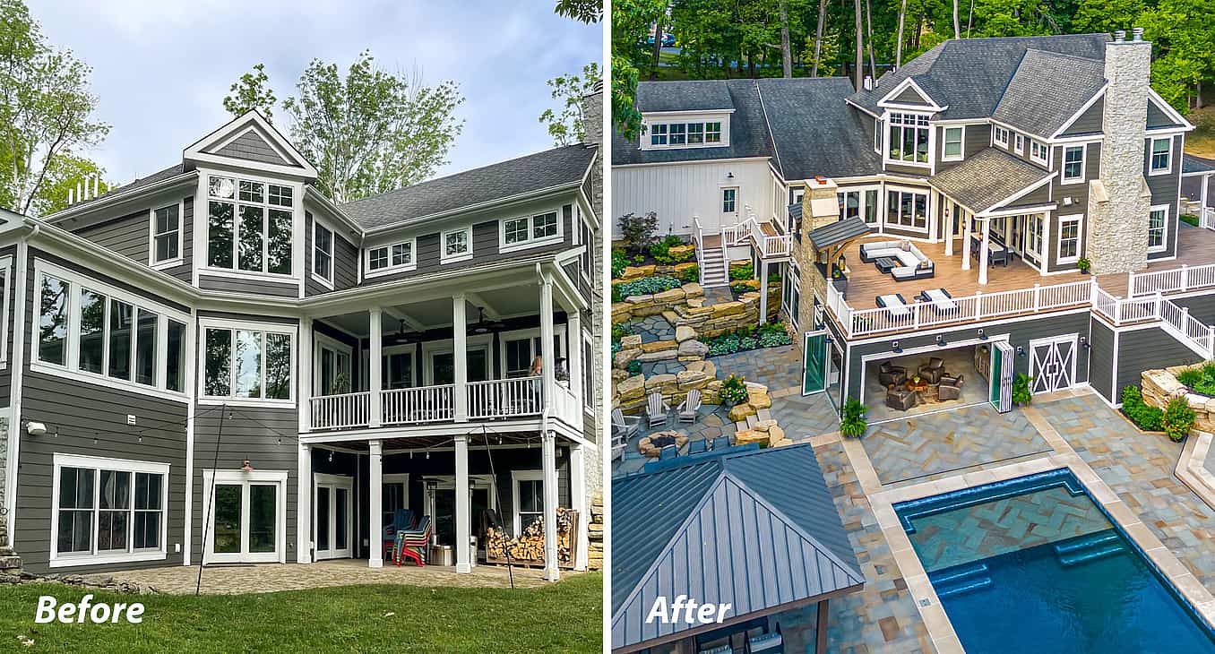 custom home addition with accordion glass doors