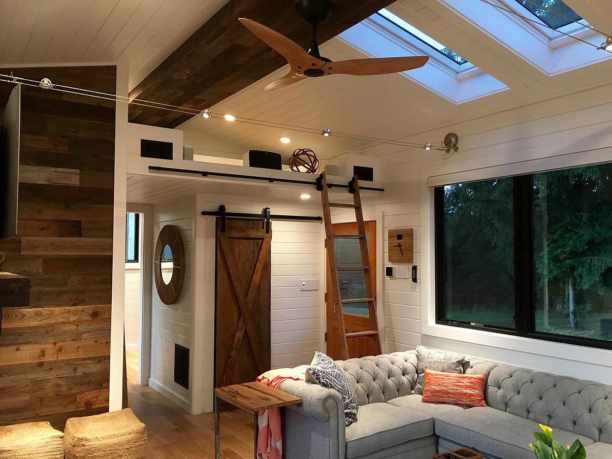 The living room inside Shawn and Shellyâ€™s tiny home in Maui