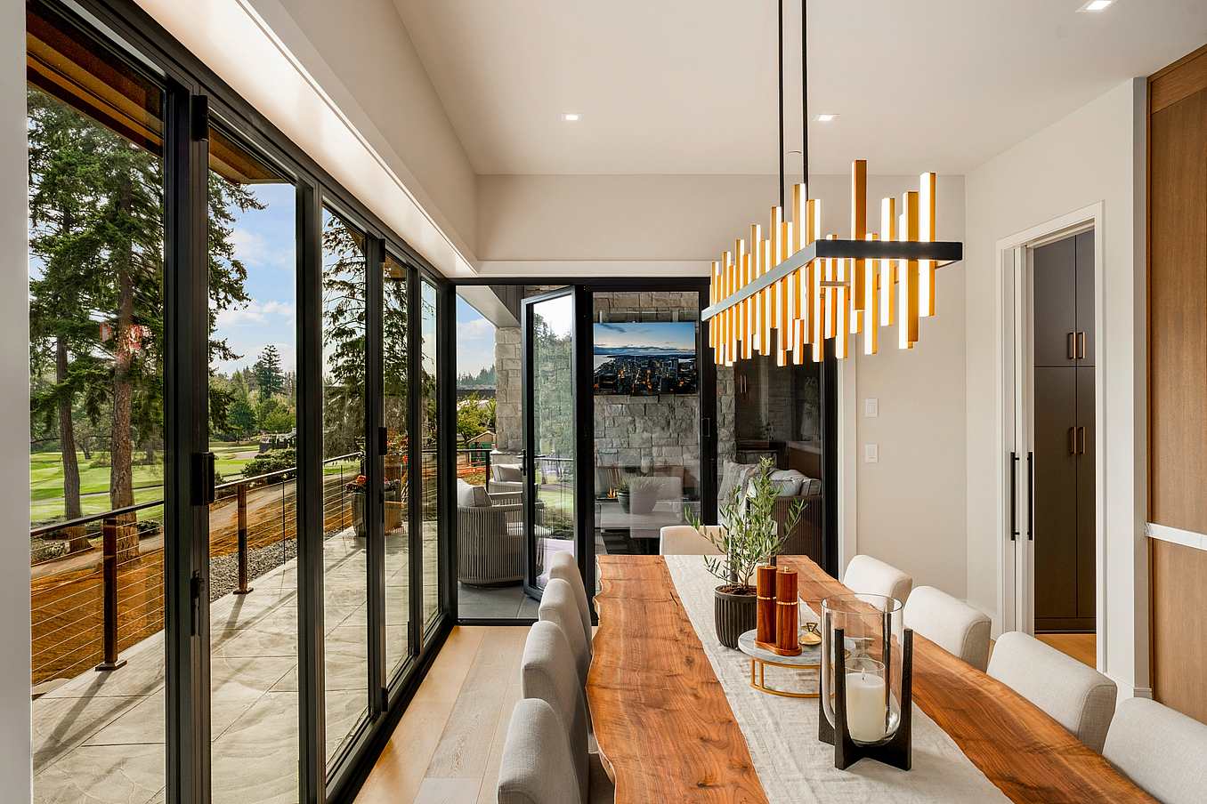 open corner folding glass door with swing door for daily use