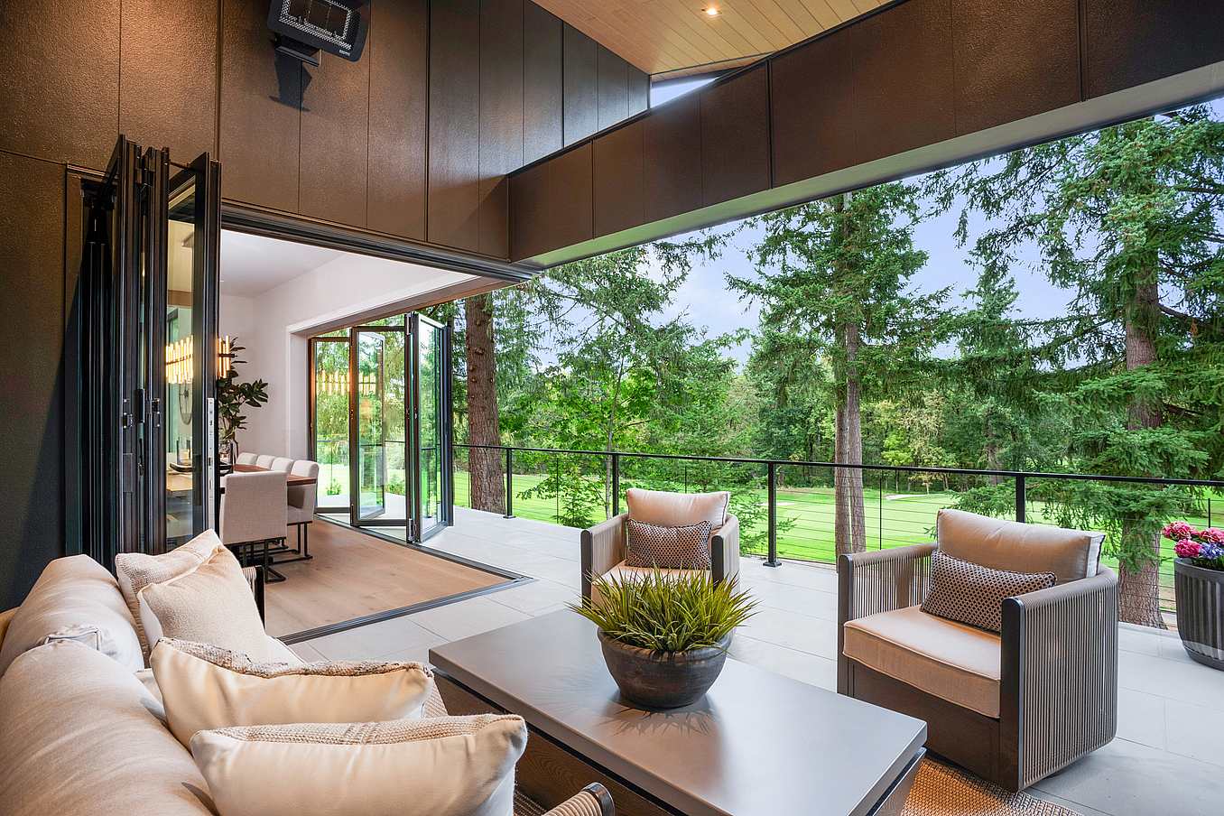 indoor-outdoor living with open corner folding glass door system