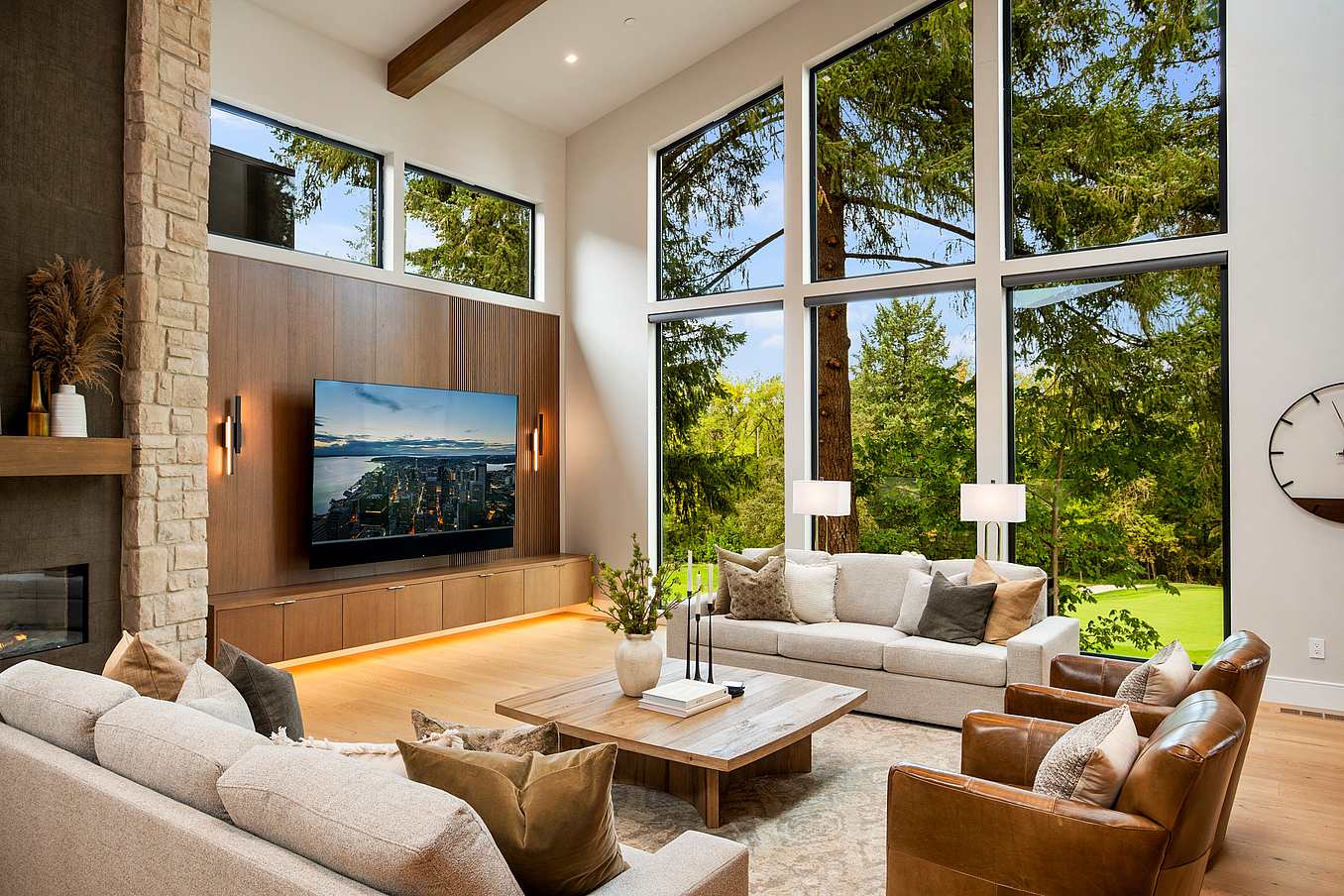 open concept modern organic home with NanaWall glass door