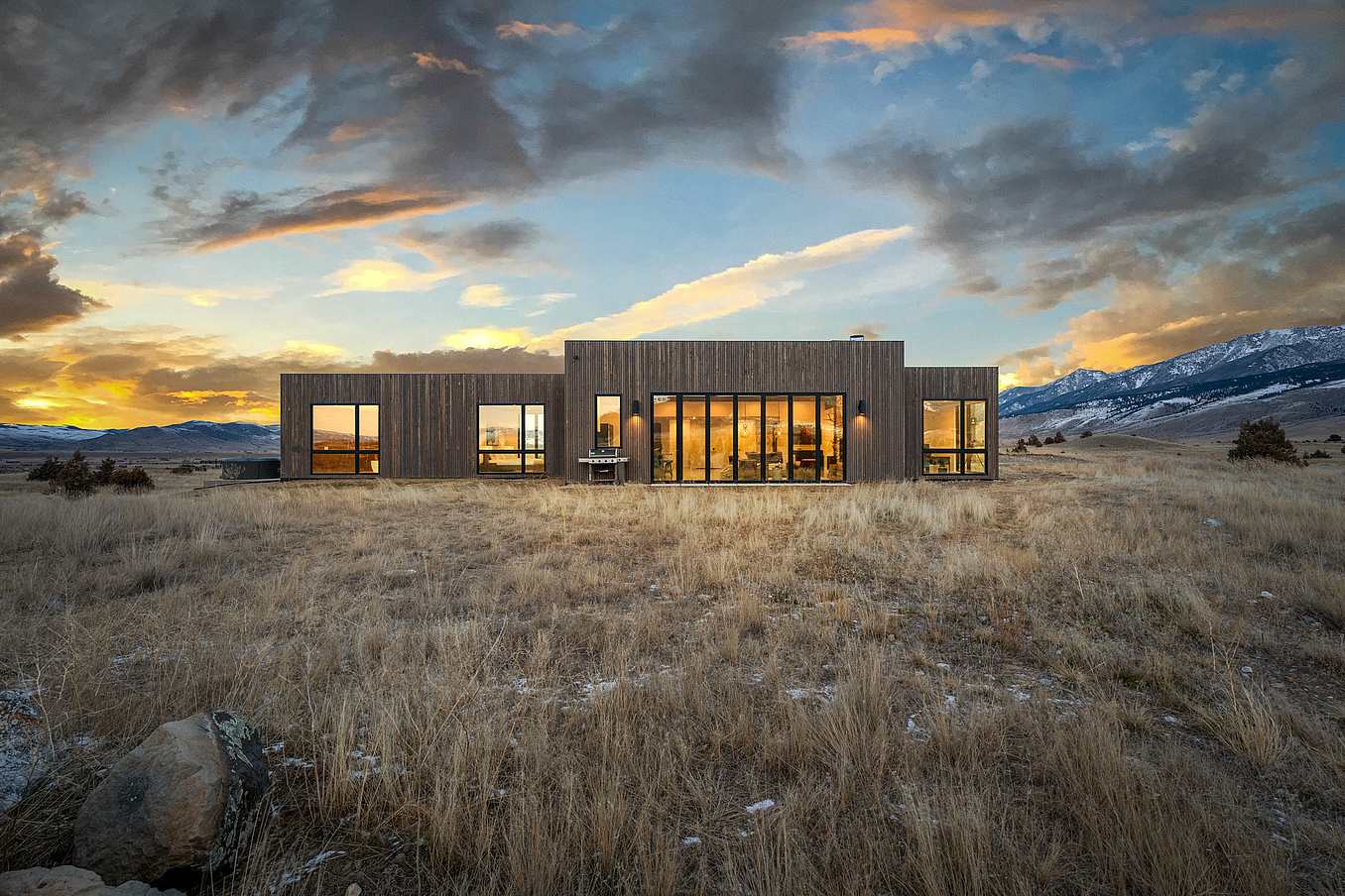 NanaWall bifold glass door in modern Yellowstone vacation home