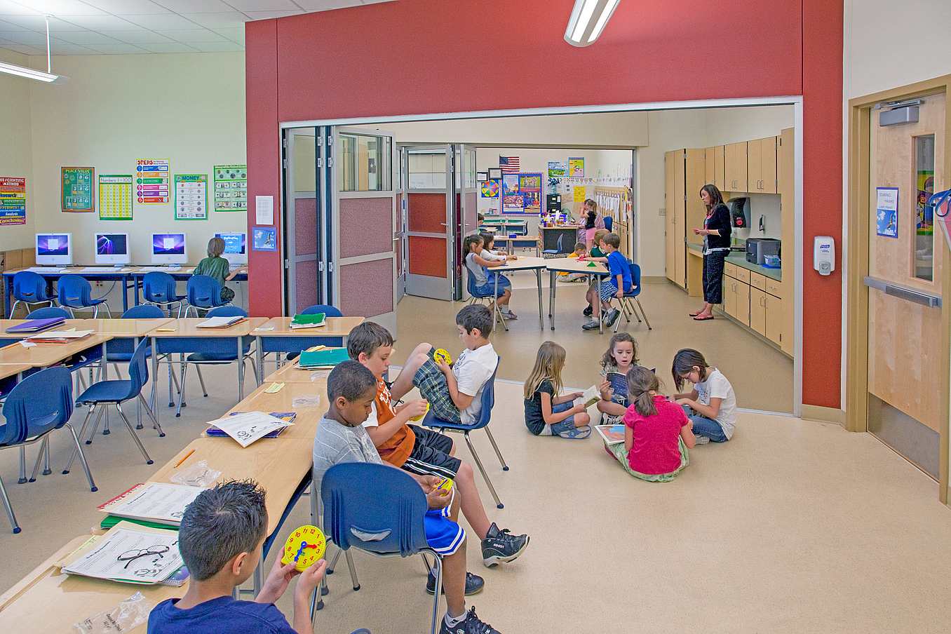 modern learning environment with folding operable glass systems