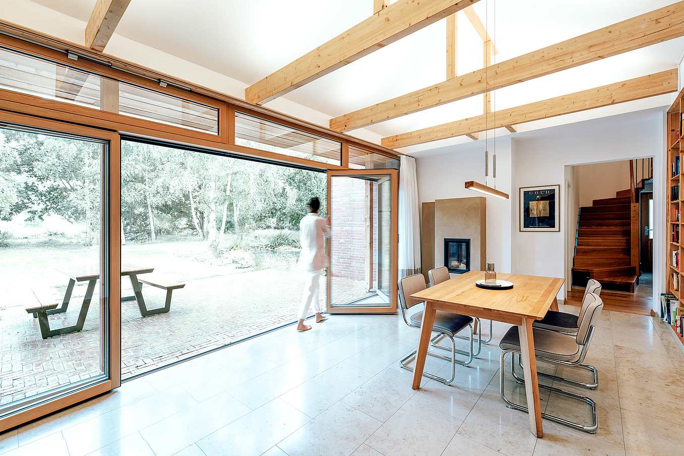 wood opening glass door in organic design