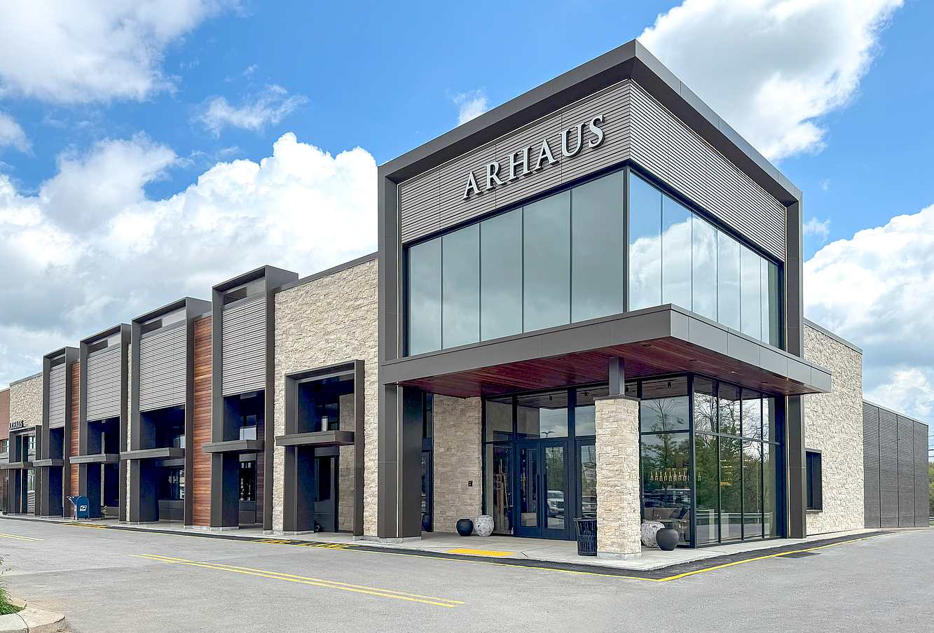 Arhaus furniture retail storefrom with NanaWall commercial glass folding windows