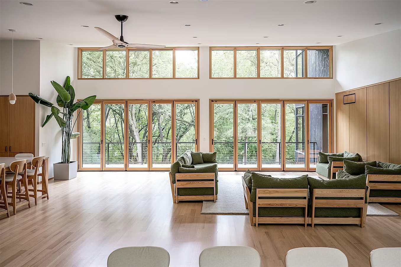 wood framed opening glass walls