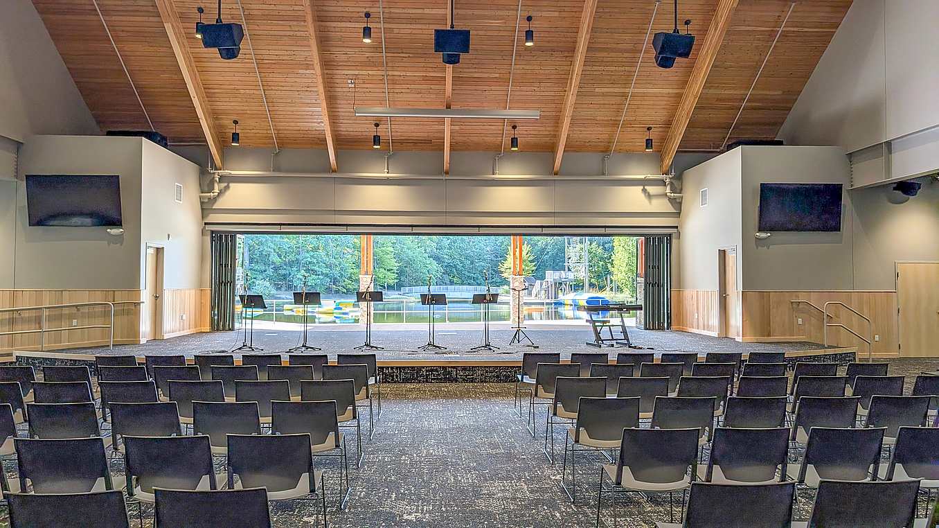 retractable glass door system in event center