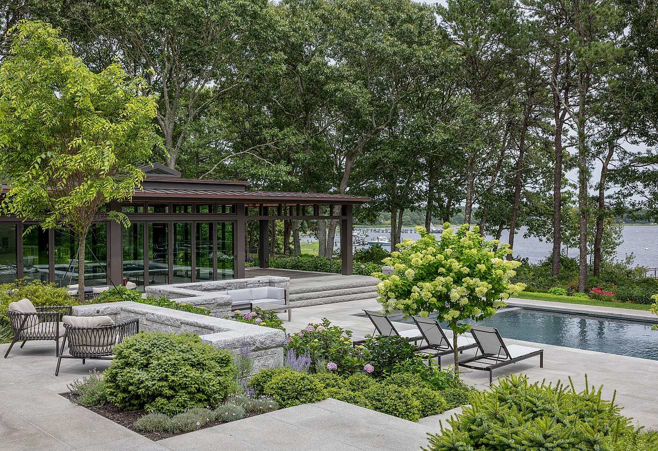 pool house with aluminum framed patio door systems