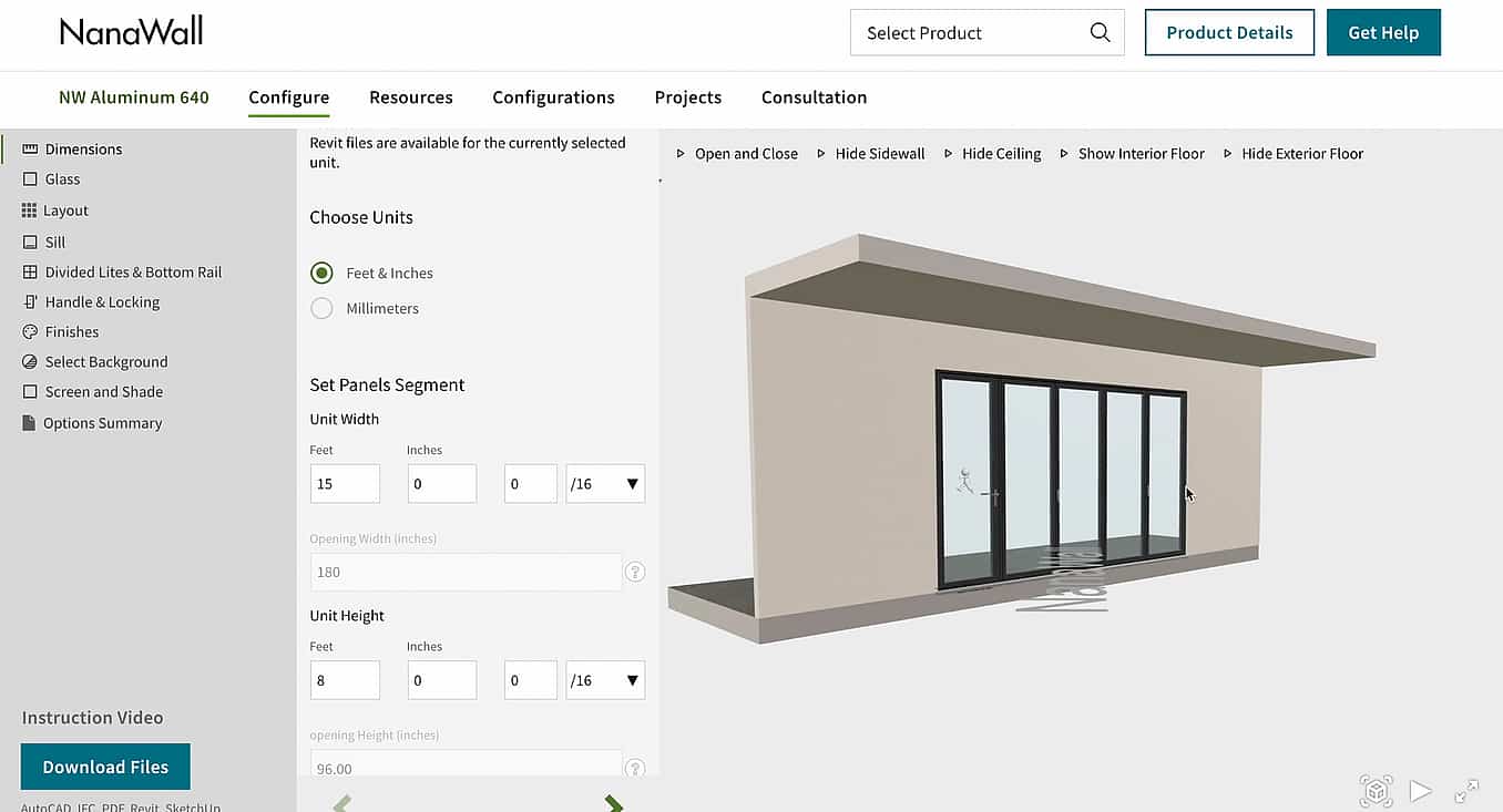 NanaWall 3D Configurator tool