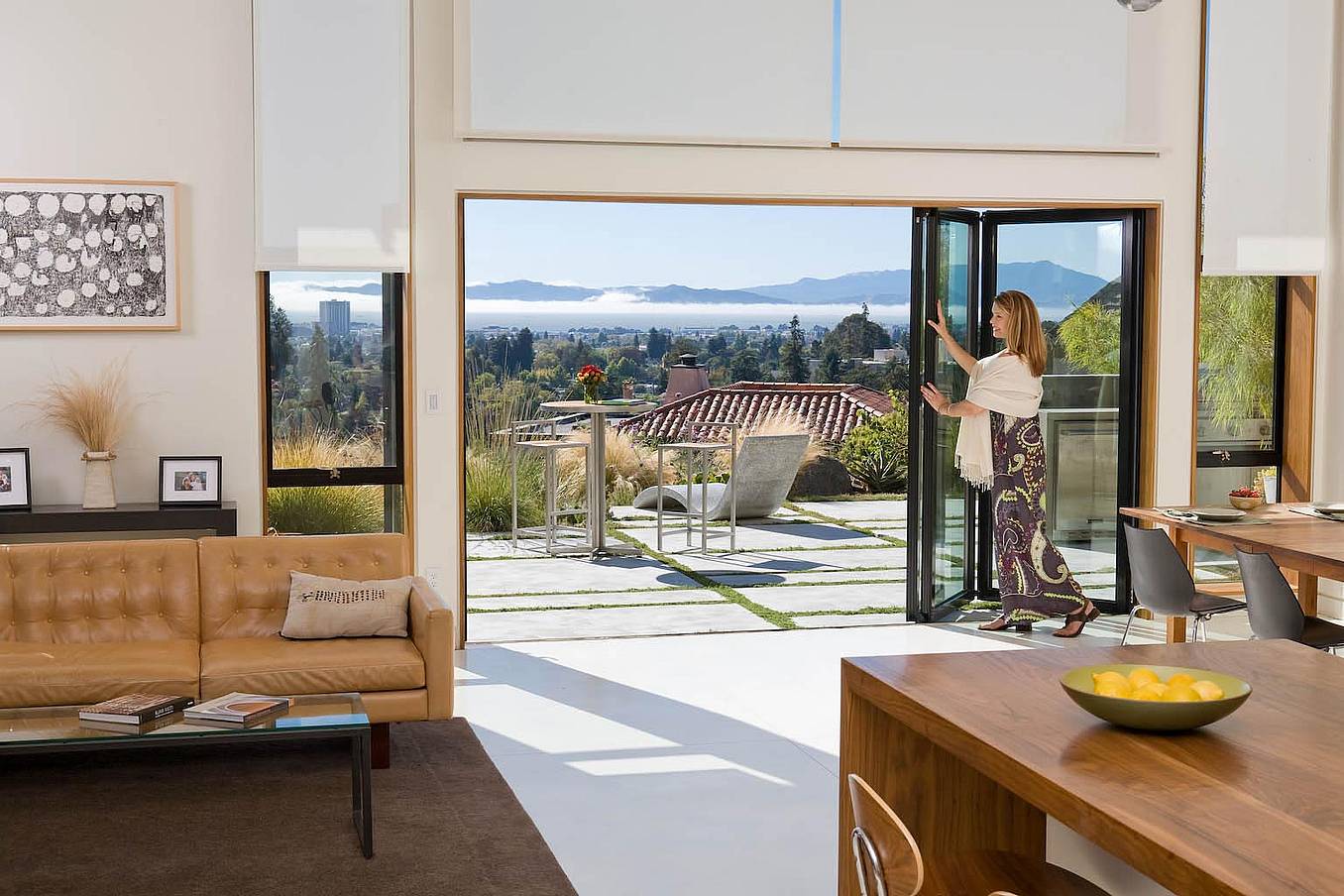 opening a folding glass wall
