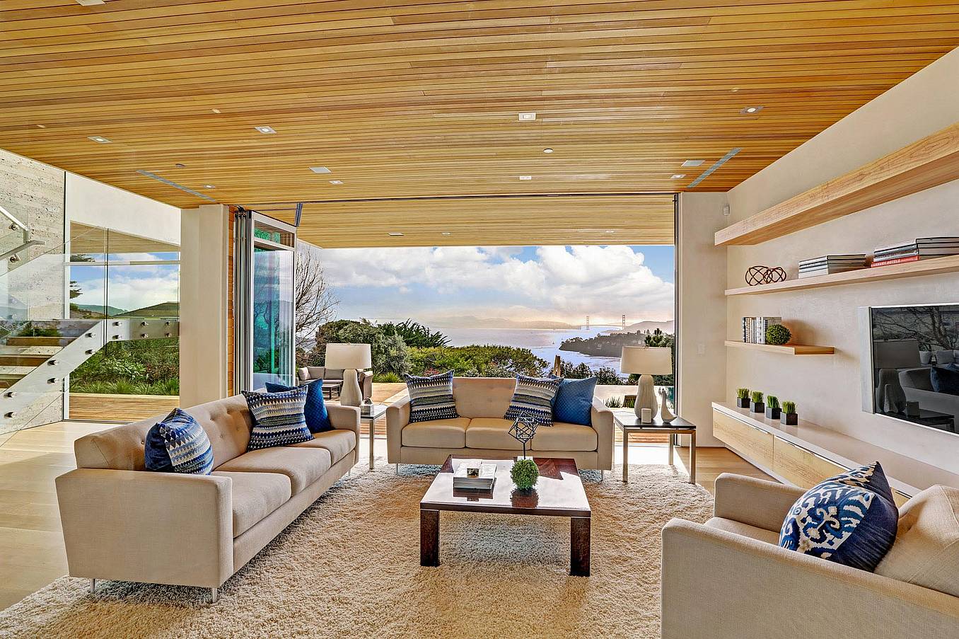 living room design inspiration with opening glass walls highlight view of golden gate bridge