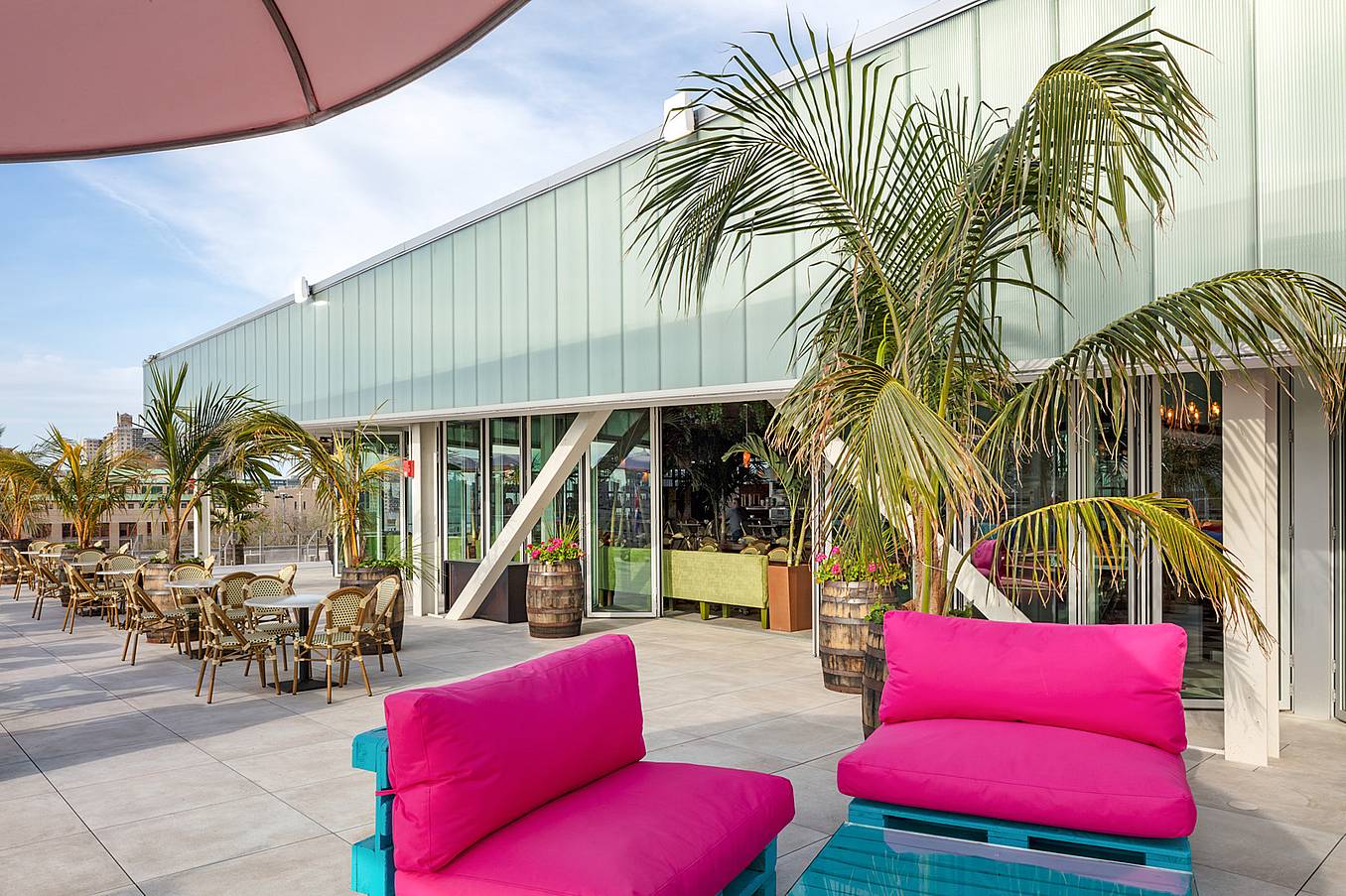 commercial folding glass doors on rooftop