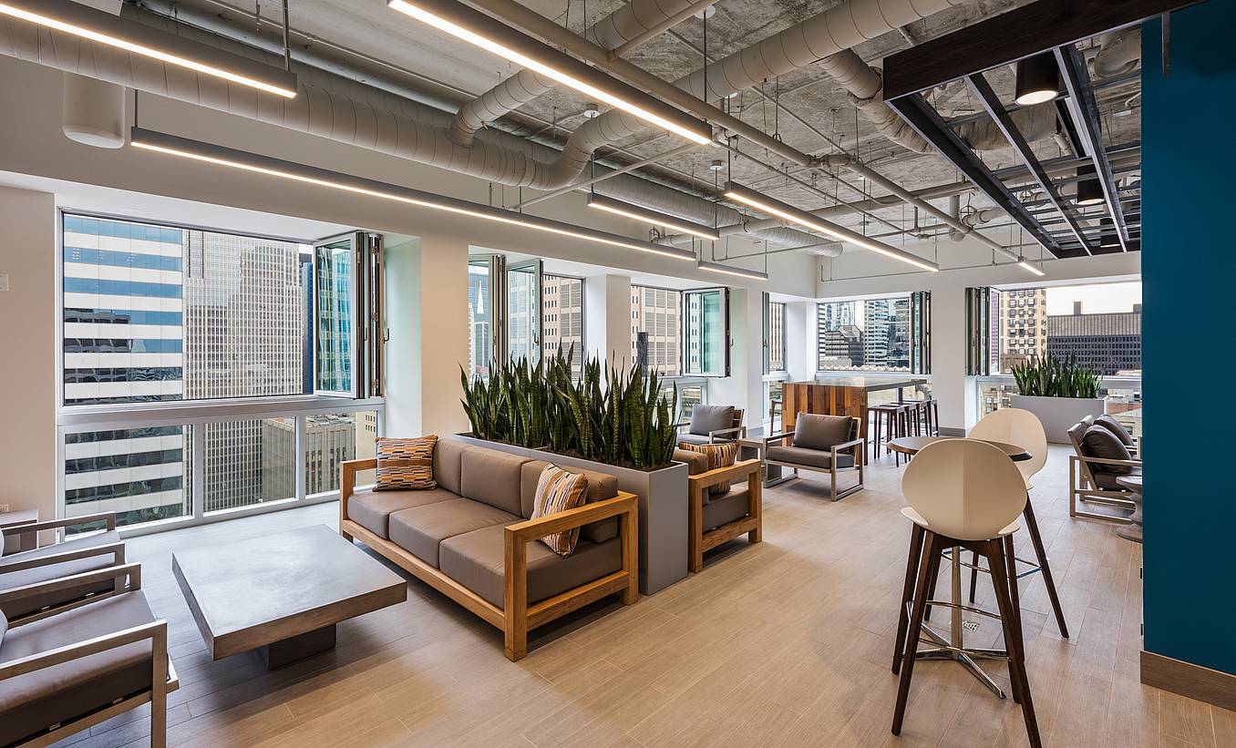office design with exterior glass wall systems