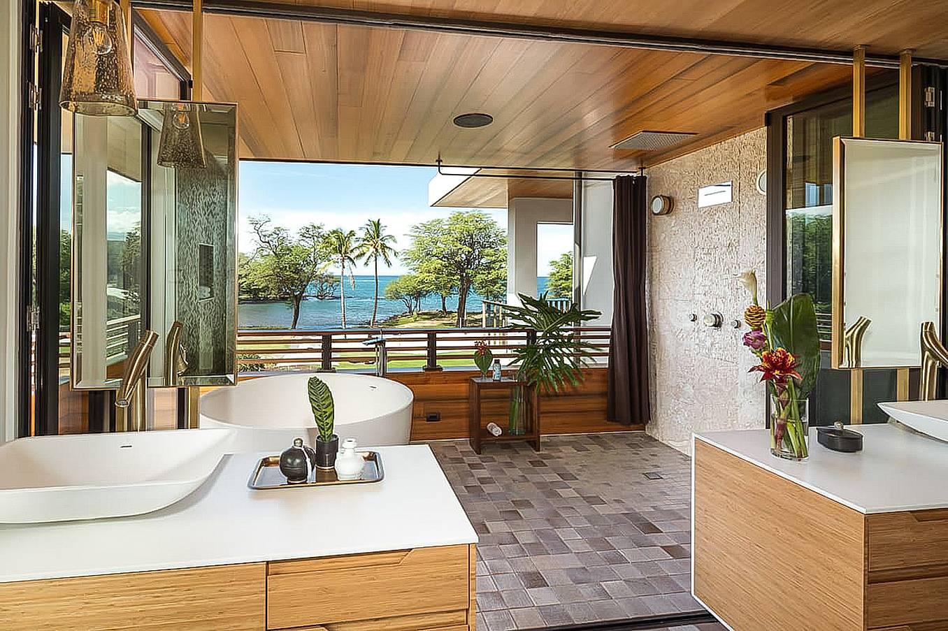 retractable glass doors in bathroom